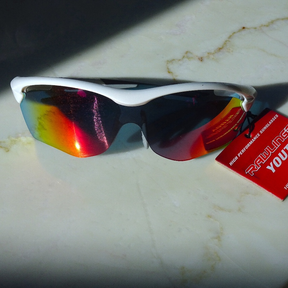 New Rawlings High Performance Youth Sunglasses White Half-Rim Rainbow Shield